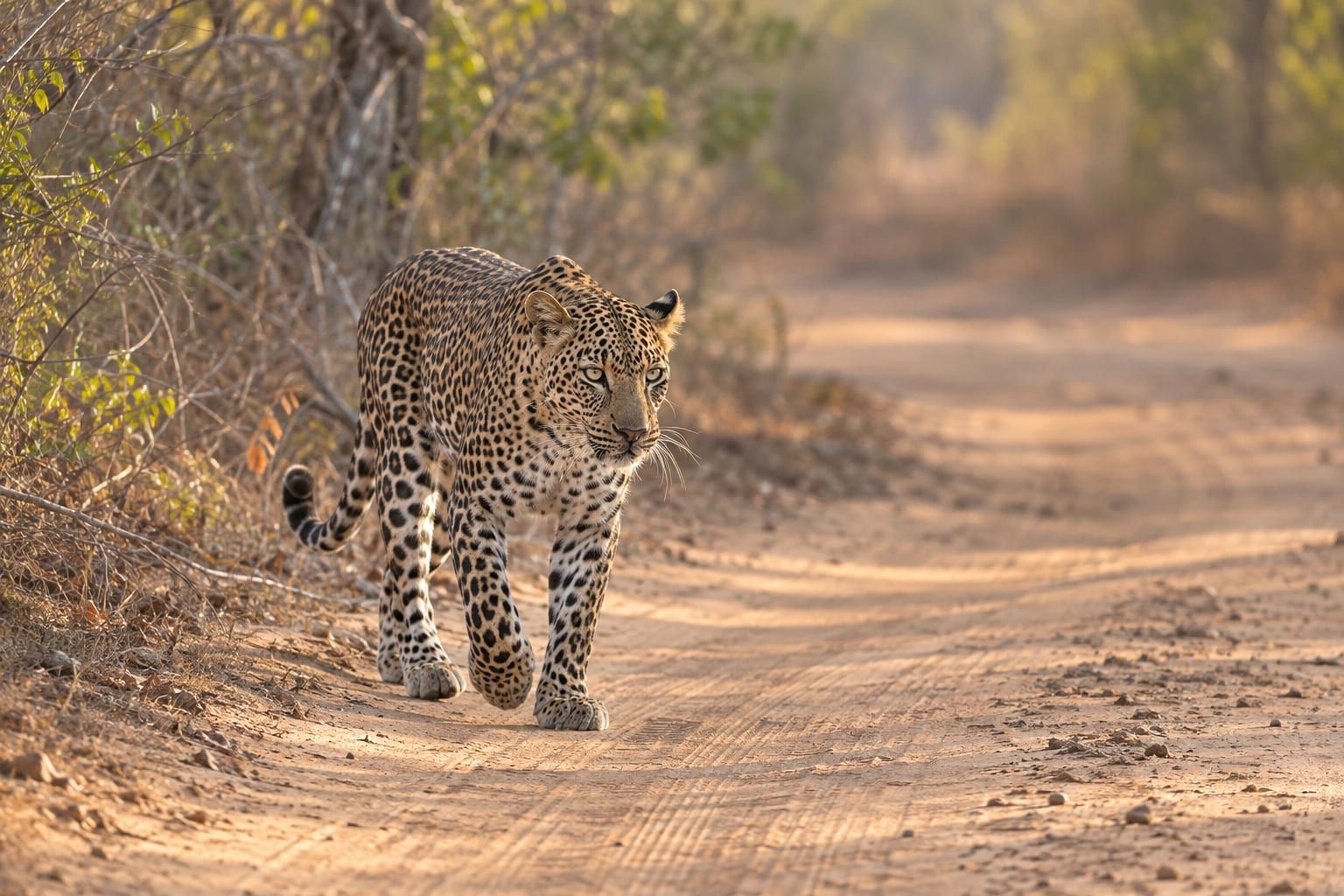 A leopard on a track in Yala National Park
